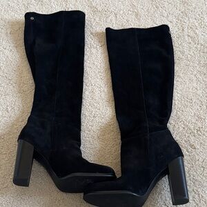 Sam Edelman Black Suede Knee-High Block Heel Boots